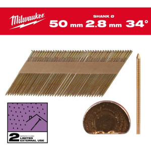 Hřebíky s kulatou hlavou, 34°, s kroužkovým nebo hladkým dříkem 34° D-Head 50 mm / RS / G / SC2 - 2.200 pc