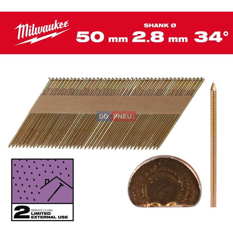 Hřebíky s kulatou hlavou, 34°, s kroužkovým nebo hladkým dříkem 34° D-Head 50 mm / RS / G / SC2 - 2.200 pc