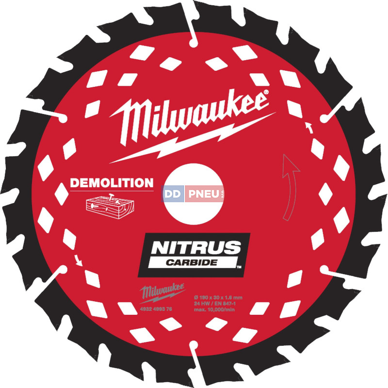 Pilový demoliční kotouč na dřevo MILWAUKEE NITRUS 190x30x1.6 – 24 zubů