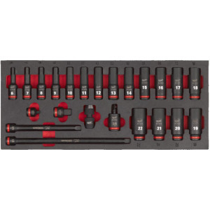 Pěnová vložka se sadou dlouhých průmyslových hlavic 3/8" MILWAUKEE – 23 ks Pěnová vložka se sadou dlouhých průmyslových hlavic 3/8" MILWAUKEE – 23 ks