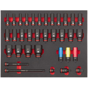 Pěnová vložka se sadou dlouhých průmyslových hlavic 1/2" MILWAUKEE – 34 ks Pěnová vložka se sadou dlouhých průmyslových hlavic 1/2" MILWAUKEE – 34 ks