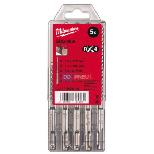Sada čtyřbřitých vrtáků MILWAUEE SDS-Plus MX4 – 5 ks