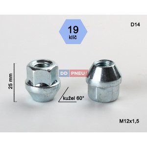Matice M12x1,50x25 kužel otevřená – klíč 19 Matice M12x1,50x25 kužel otevřená – klíč 19