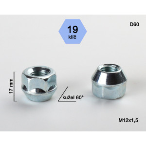 Matice M12x1,50x17 kužel otevřená – klíč 19 Matice M12x1,50x17 kužel otevřená – klíč 19