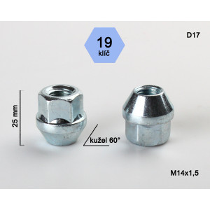 Matice M14x1,50x25 kužel otevřená – klíč 19 Matice M14x1,50x25 kužel otevřená – klíč 19