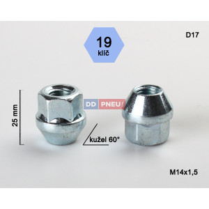 Matice M14x1,50x25 kužel otevřená – klíč 19 Matice M14x1,50x25 kužel otevřená – klíč 19