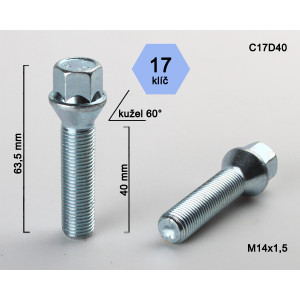 Šroub M14x1,5x40 kužel – klíč 17 Šroub M14x1,5x40 kužel – klíč 17