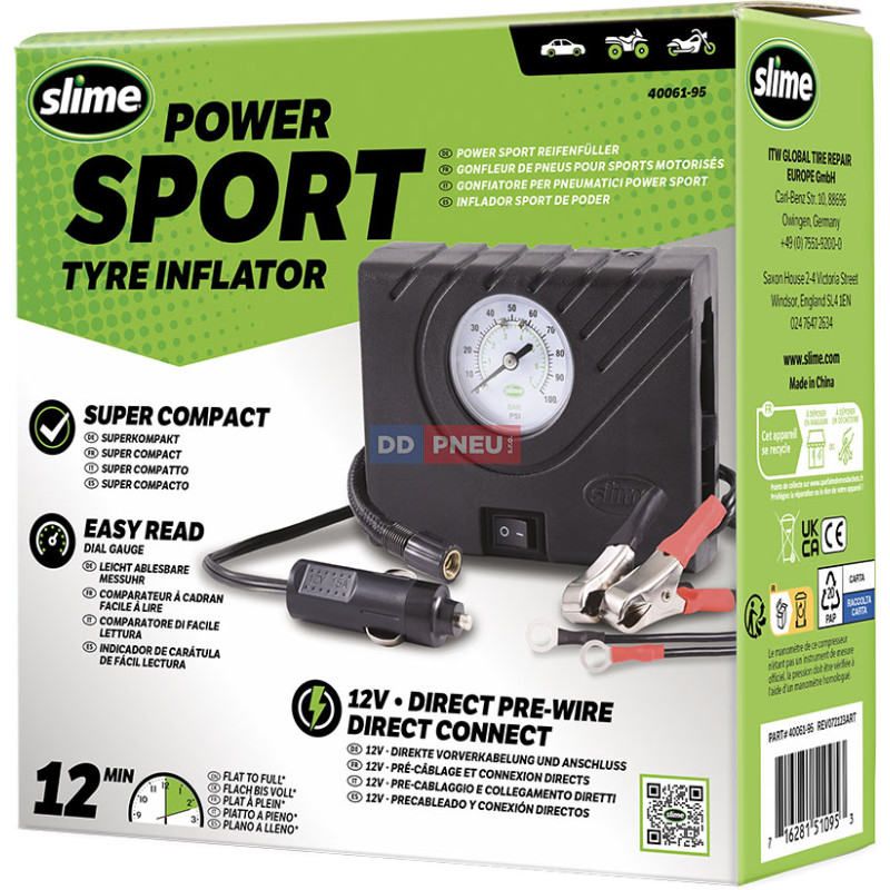 Kompresor Slime Power Sport Tyre Inflator s příslušenstvím